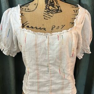 Free People White Corset Style Blouse with Subtle Stripes